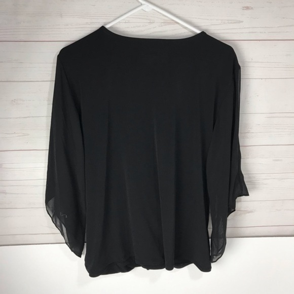 Women’s plus 2X carmen V neck wrap top black rhinestone , butterfly sleeves - Picture 5 of 7